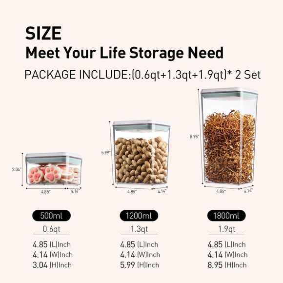Pop Food Storage Containers Set 6Pcs Airtight Containers with Lid Kitchen Pantry - Picture 5 of 6